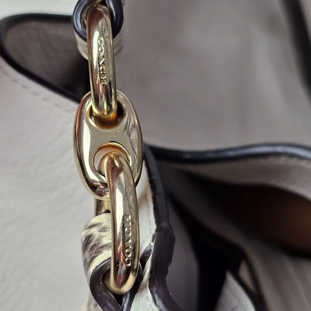 Coach Hallie Pebble Leather Snake Trim White Hobo Shoulder Bag F80266 COA - Picture 7 of 16